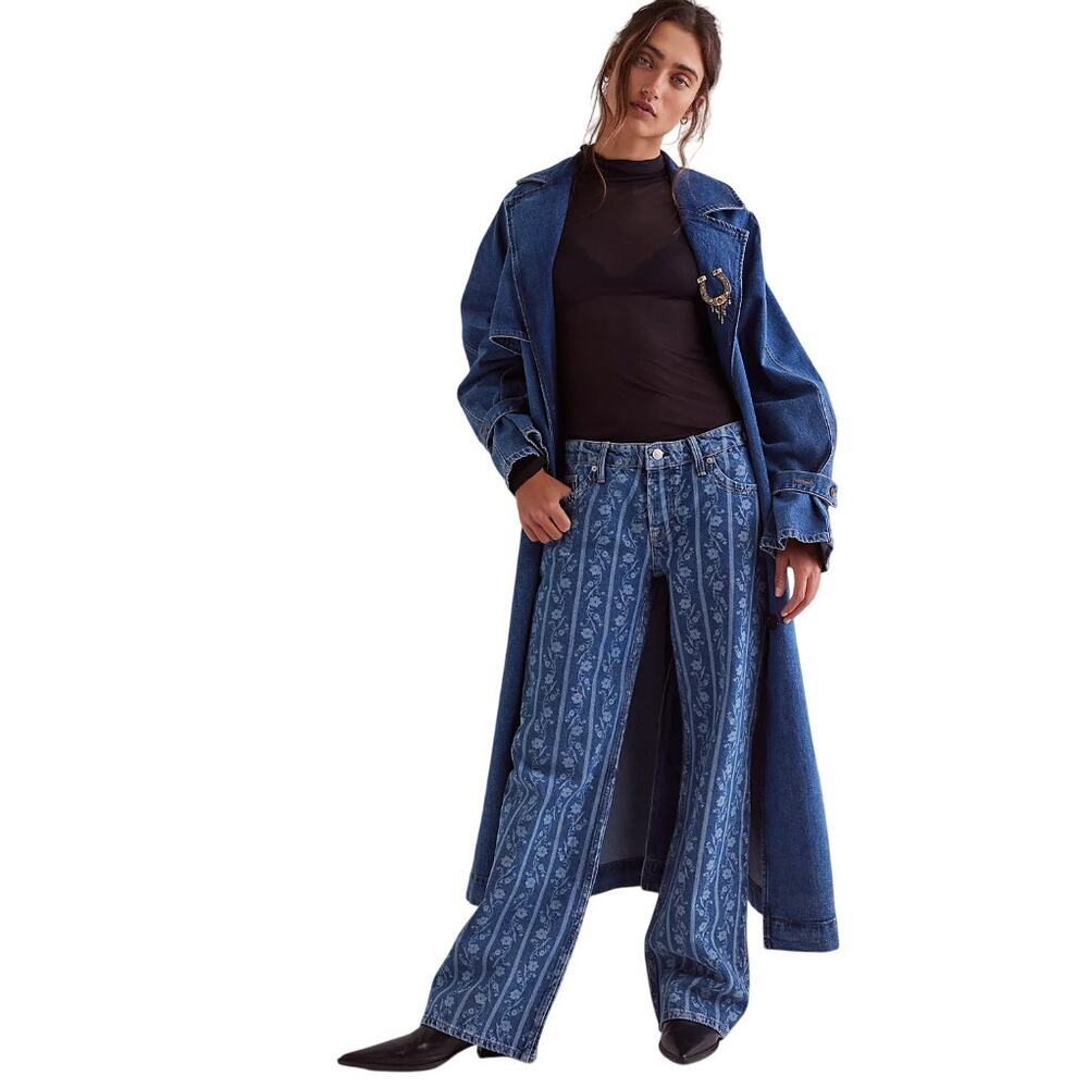 We The Free Floral Denim Tennessee Low Rise Boho Boyfriend Jeans Size 27